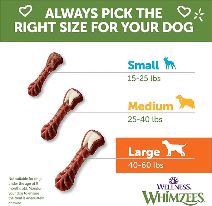 Wellness WHIMZEES Value Box Dog Dental Treats, Natural Chews, Large Size, (24 Count)