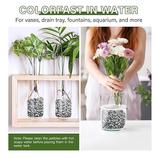 NUPICK 3 lbs Pebbles for Indoor Plants, 3/8 Inch Pea Gravel for Fish Tank, Decorative Rocks for Succulent, Natural River Stones for Vases, Cactus, Landscaping, Bird Bath, Aquarium, Grey