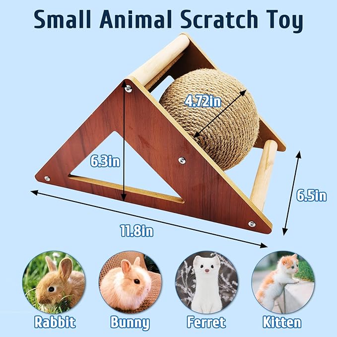 BNOSDM Rabbit Scratch Toy Natural Sisal Rabbit Scratching Ball & Cardboard Rabbit Scratch Pad 2-in-1 Rabbit Scratcher Interactive for Indoor Bunnies Kittens Ferrets Chinchillas Small Animals