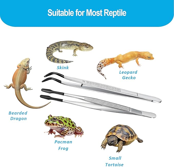 2Pcs Reptile Feeding Tongs with Rubber Tips, Leopard Gecko Tank Accessories, 6 Inch Food Tweezer for Bearded Dragon, Lizards, Jumping Spiders, Frogs and Turtles