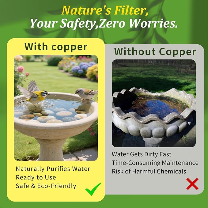 99.99% Pure Copper Bird Cleaning Disk, 0.6mm Reinforced, 3-Point Supported, Fits All Outdoor Bird Baths/Bowls, Year-Round Physical Water Purification