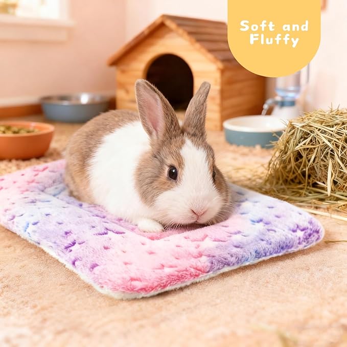 4-Pack Rabbit Bed, Washable Bunny Mat, Fleece Guinea Pig Bedding, Soft Flannel Small Animal Cage Liner, Blanket for Hamster Ferret - 19"x13"