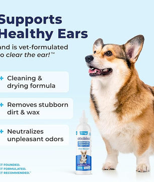 Vetnique Oticbliss Cat & Dog Ear Cleaners: Medicated Dog Ear Drops for Infection, Antiseptic Flush, & Wipes to Reduce Itchy Ears & Head Shaking - Vet Recommended for Itchy Ears (8oz, Flush)