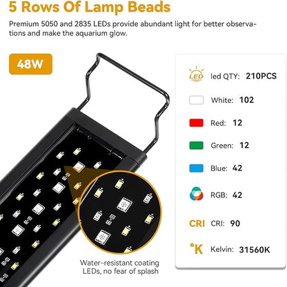 hygger 48W LED Aquarium Light, 48-54 Inch Fish Tank Light with Timer Auto On/Off, Sunrise Sunset Mode, Adjustable Brightness and Colors, Full Spectrum Light with Extendable Brackets for Freshwater