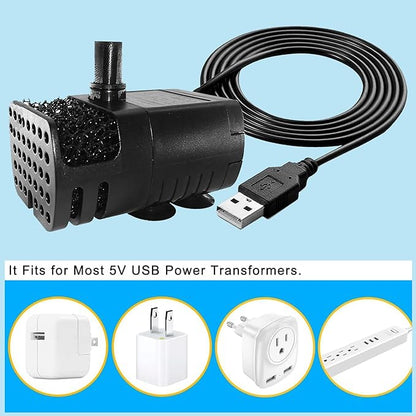 USB Mini Fountain Pump,1M tube,DC 5V 0.7W Mini Submersible Pump with Filter,Suitable for Small and Medium-Sized Aquariums,Tabletop Fountains,Pet Fountains,Hydroponic Pumps (Black)