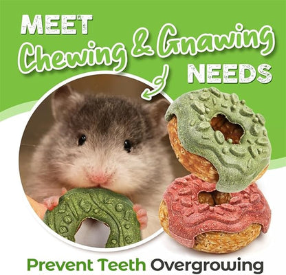 TEEWY Guinea Pig Toys, Prevent Teeth Overgrowth, Natural Vegetables and Timothy Grass, Hamster Chew Toys, Guinea Pig Chew Toys, Chinchilla Toys, 2PCS, Donut-Shaped