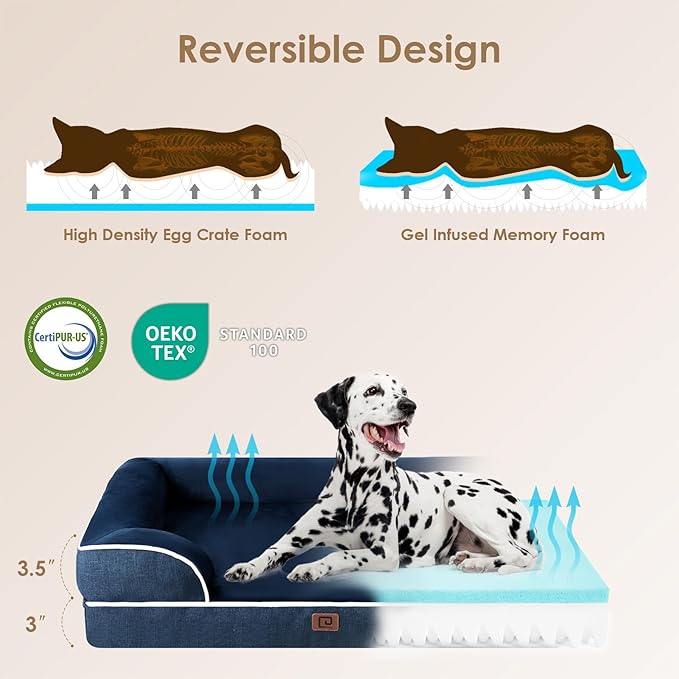 EHEYCIGA Orthopedic Dog Beds for Extra Large Dogs, Waterproof Memory Foam XL Dog Bed with Sides, Non-Slip Bottom and Egg-Crate Foam Big Pet Couch Bed with Washable Removable Cover, Navy