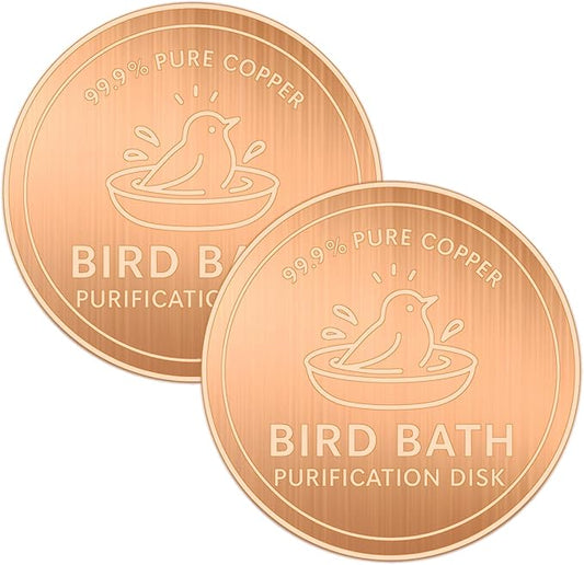 Copper Bird Bath Purification Disk,0.6mm Reinforced 99.9% Pure Copper Cleaning Disk Keeps Water Fresh for Bird Baths, Fountains, Ponds (2 Pack)
