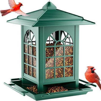 Birdream Bird Feeders for Outdoors Hanging, Classic Courtyard Design Fun Assembly 3.5LB Large Bird Feeder, Attracting Wild Birds Cardinals Goldfinches Sparrows - Green