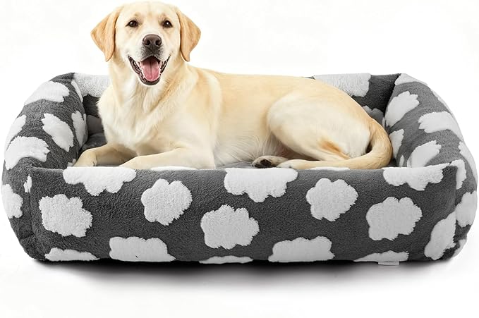 JOEJOY XL Dog Beds Large Sized Dog, Rectangle Washable Orthopedic Pet Bed with Removable Zipper Cover, Cute Soft Calming Puppy Pet Bed with Jacquard Shaggy Plush & Non Skid Bottom