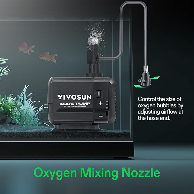 VIVOSUN 400GPH Submersible Pump(1500L/H, 15W), Ultra Quiet Water Pump with 5.2ft High Lift, Fountain Pump with 5ft Power Cord, 3 Nozzles for Fish Tank, Pond, Aquarium, Statuary, Hydroponics