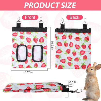 DZWLKJ Guinea Pig Hay Feeder, 2 Pack, 11 x 9 x 1 Inches, Rabbit Hay Feeder Bag, Stainless Steel, 600D Oxford, Watermelon and Strawberry