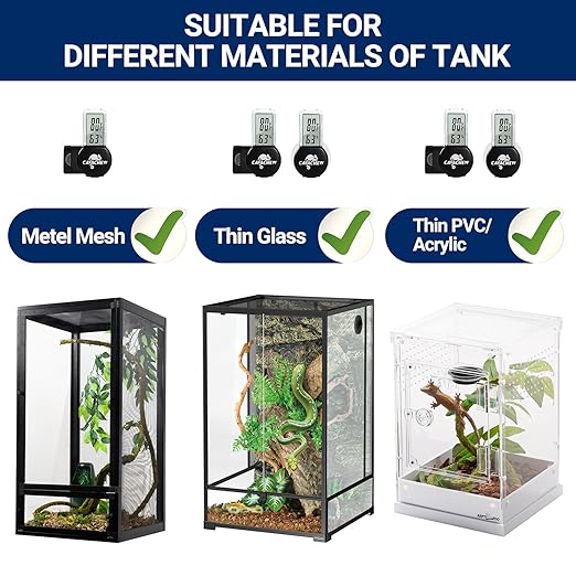 Magnetic Reptile Thermometer and Humidity Gauge, Digital Tank Thermometer Hygrometer with LCD Display, Habitat Temp Humidity Meter Accessories for Bearded Dragon, Snake, Hermit Crabs, Gecko
