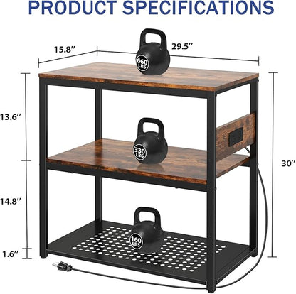 20-29 Gallon Fish Tank Stand With Power Outlets, 3-Tier Metal Aquarium Stands, Breeder Reptile Tank Stand with Shelf for Home Office, 660LBS Capacity, 29.5 x 15.8 x 30.1 inches, Brown