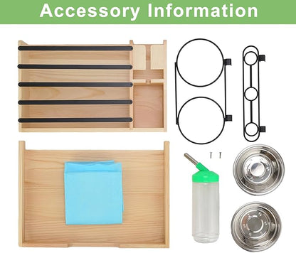 Wooden Rabbit Hay Feeder,Guinea Pig Hay Feeder,Bunny Hay Holder Hanging with 500ml Water Bottle, Small Animals Hay Manger for Chinchillas, Hamster, Dwarf Rabbit,Ferrets (Wood)