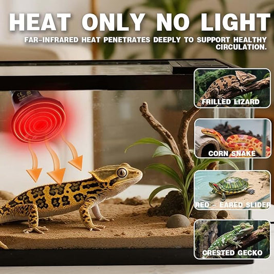 50W Reptile Heat Lamp(2-Pack) Ceramic Heat Emitter- Non-Light Emitting, 24/7 Safe Heating for Terrariums, Brooders & Incubators-Turtle Lizard Bearded Dragon Snake Small Pets E26