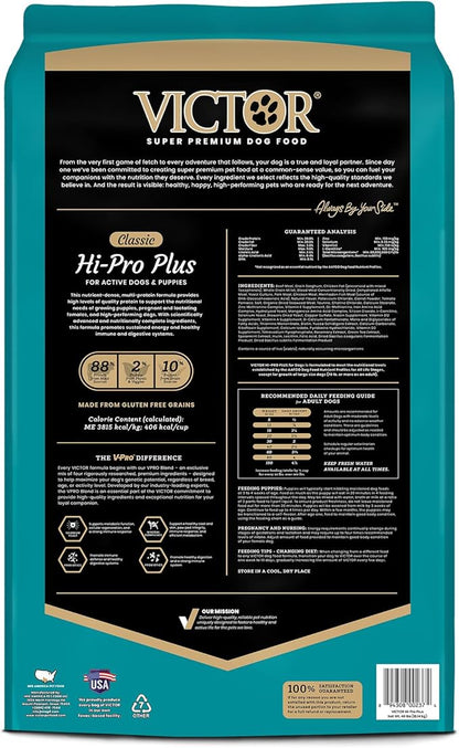 VICTOR Super Premium Dog Food – Hi-Pro Plus Dry Kibble – High Protein Dog Food with 30% Protein – Beef, Chicken, Pork, Fish Meals, Gluten Free - for High Energy and Active Dogs & Puppies, 40lbs