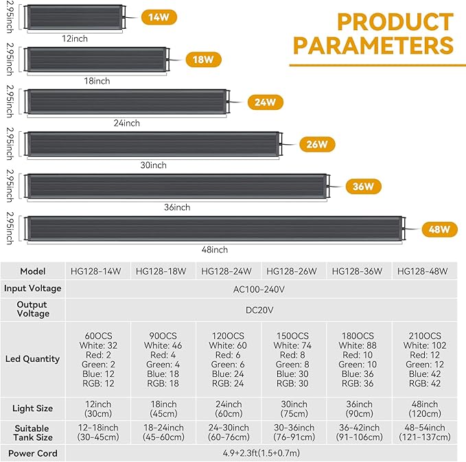 hygger 36W LED Aquarium Light, 36-42 Inch Fish Tank Light with Timer Auto On/Off, Sunrise Sunset Mode, Adjustable Brightness and Colors, Full Spectrum Light with Extendable Brackets for Freshwater