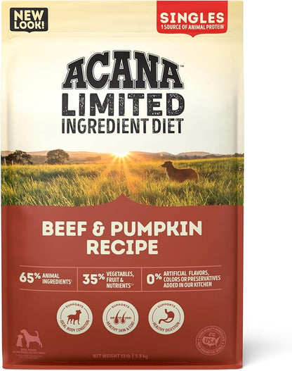 ACANA Singles Limited Ingredient Grain Free High Protein Dry Dog Food Beef & Pumpkin Recipe 13lb Bag