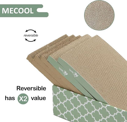 MECOOL Cat Scratching Board，5PC Cat Scratch Pad with Box，Reversible Corrugated Cat Scratcher Cardboard and Lounge Bed for Indoor Cats, Catnip