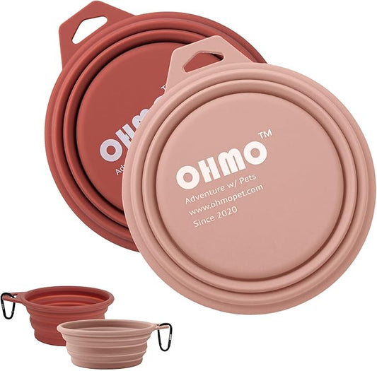 OHMO Large Collapsible Dog Bowls, (2 Pack 27oz/800ml) Premium Silicone Portable Travel Water Food Foldable Bowls Pet Feeding Bowl for Outdoor Camping Hiking