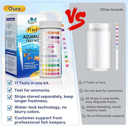 11 in 1 - Aquarium Test Strips | 950 Tests - 150 Strips | Fish Tank Aquariums Water Test Kit & ebook | Aquarium Thermometer | Fish Tank Water Testing Kit Includes 50 Ammonia Strips | Versatile Usage