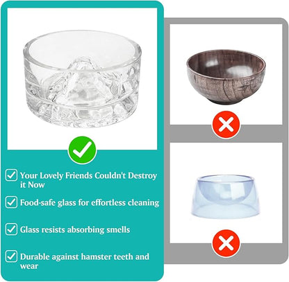 BNOSDM Hamster Food and Water Bowl Mountain Fuji Style Glass Drinking Dwarf Hamster Feeder Anti-Turning Dish for Syrian Hamsters Gerbils Mice Rats or Other Similar-Sized Pets (Transparent)