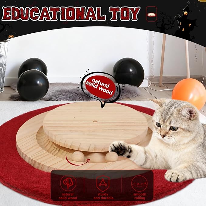 Halloween Cat Scratching Post,45'' Tall Gothic Cat Scratcher Activity Cat Play Center Tree Tower Furniture with Interactive Wood Ball Toy for Indoor Large Cat Adults