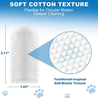 Dog Dental Finger Wipes, Teeth Cleaning Wipes for Dogs & Cats, Remove Plaque Tartar Stains, Freshen Breath, No-Rinse Toothbrush Alternative, Cat Dental Care Formula, Toothbrush-Like Texture, 50 Count