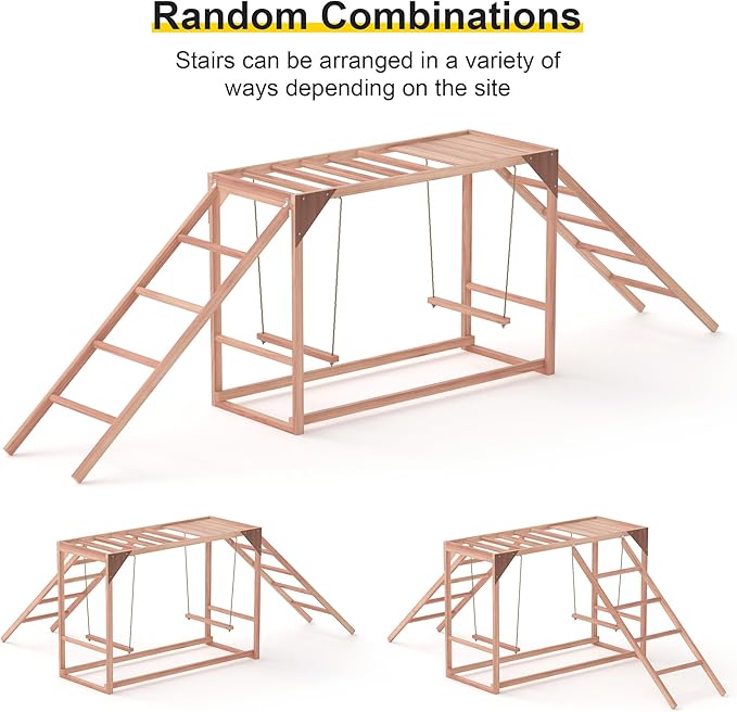 Chicken Activity Play, Multiple Bird Perches with Swing Toy, Wooden Chicken Coop Accessory with Ladder & Platforms Outdoor Birds Toy for Entertainment Backyard Poultry (D)