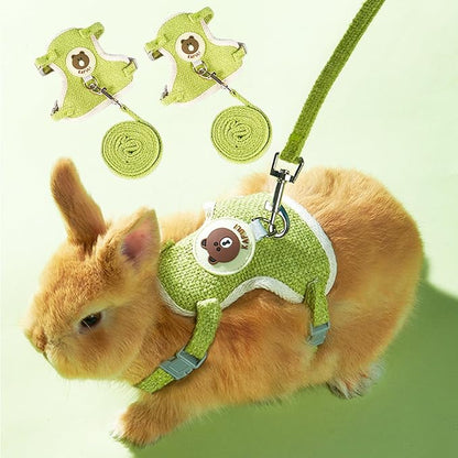 Rabbit Harness and Leash Set 2 Pieces Adjustable Bunny Harness Leash Ferret Harness Guinea Pig Harness Ferret Leash for Small Pets Walking Outdoor (Green, Small)