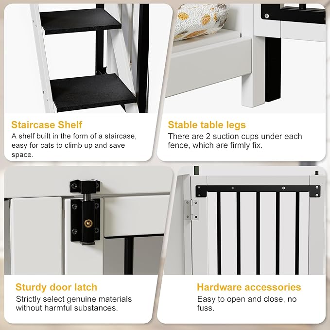 PAKASEPT Dog Crate Furniture, Pet Bunk Bed with Stairs and Storage, Dogs/Cats Window Perch, with Multi-Purpose Blanket and Fluffy Dog Bed for Small Medium Size