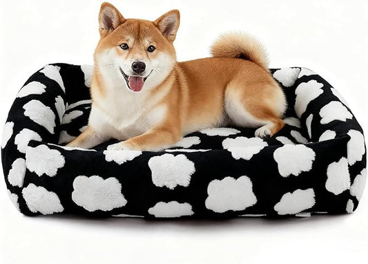 JOEJOY Large Dog Beds Large Sized Dog, Rectangle Washable Orthopedic Pet Bed with Removable Zipper Cover, Cute Soft Calming Puppy Pet Bed with Jacquard Shaggy Plush & Non Skid Bottom