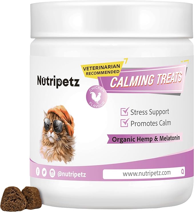 Cat Calming Treats – 140 Chews | Anxiety & Stress Relief | Anti-Aggression Support | Cat Relaxer for Anxiety | Melatonin for Cats | Calming Care Chewable