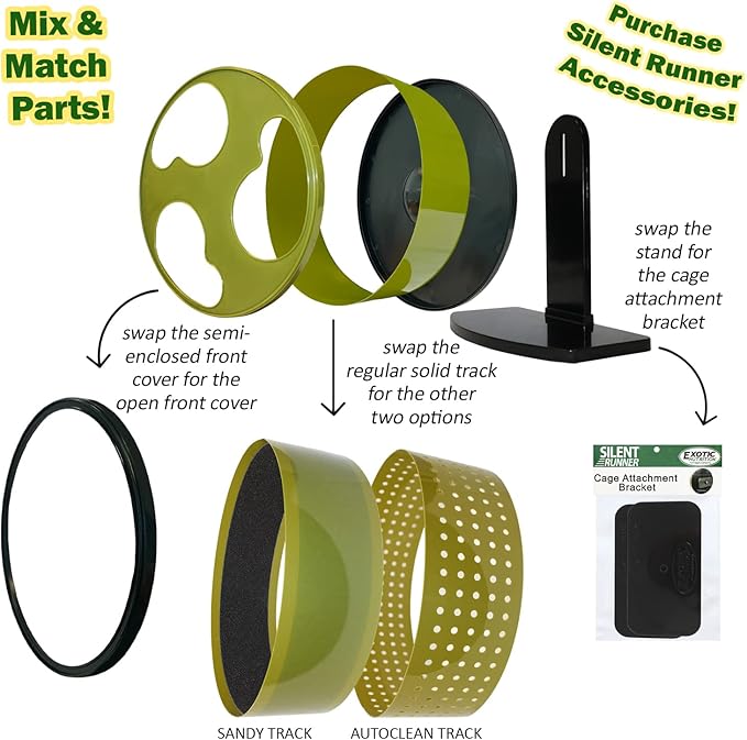 Silent Runner 12" Wide + Cage Attachment - Silent, Fast, Durable Exercise Wheel - Sugar Gliders, Degus, Rats, Hedgehogs, Prairie Dogs & Small Pets