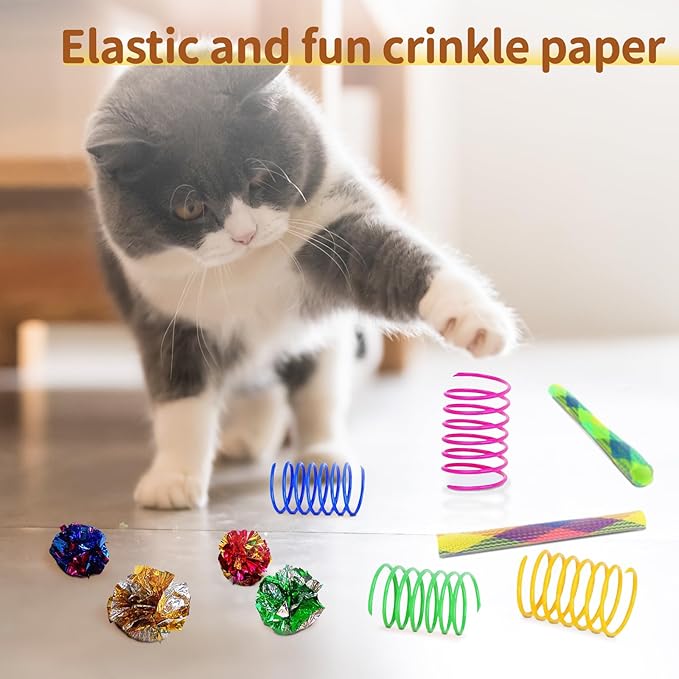 iCAGY 25-Piece Cat Toys Kit with Rainbow Cube Tunnel - Interactive Cat Toy Bundle for Indoor Cats, Kitten Playtime Variety Set Includes Springs, Balls, Mice & Noise Toys