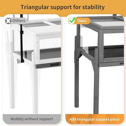 GEGURI Tortoise Habitat Indoor & Outdoor, Wooden Tortoise House with Detachable Legs, Reptile Cage for Small Animals