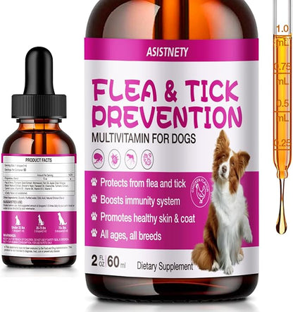 Flea & Tick Support for Dogs, Natural Dog Flea Liquid Drops, Flea & Tick Supplement with Vitamins & Fish Oil for Dogs