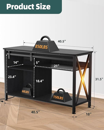 Aquarium Stand for Fish Tank: 40-50 Gallon Fish Tank Stand with Sliding Door - Heavy Duty Metal Aquarium Table with Power Outlet - 2-Tier Breeder Turtle Reptile Terrarium Stand for Home & Office