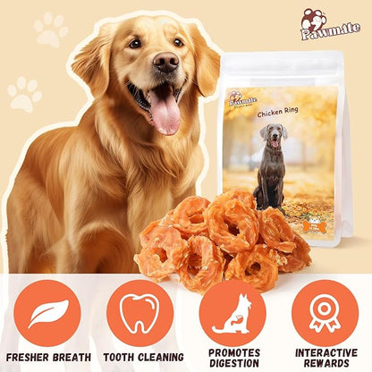 Dog Treats Chicken Jerky Rings, Rawhide-Free Grain-Free Real Dried Tenders Natural Chicken Breast Dog Chewy Training Snacks for Small Medium Large Dogs Large Pack, 10.6 oz
