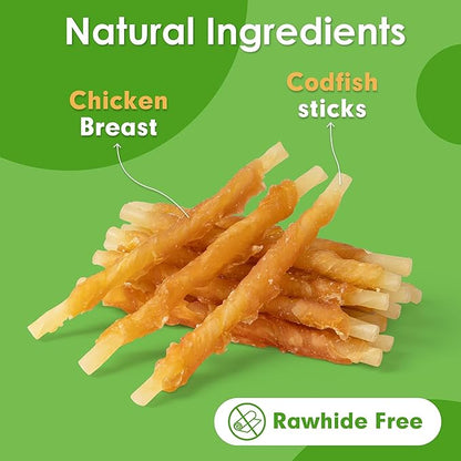 MON2SUN Rawhide Free Dog Treats Chicken Wrapped Cod Sticks for Small Dogs Healthy Training Treats Soft Snacks (31.75 Ounce -Pack of 1)