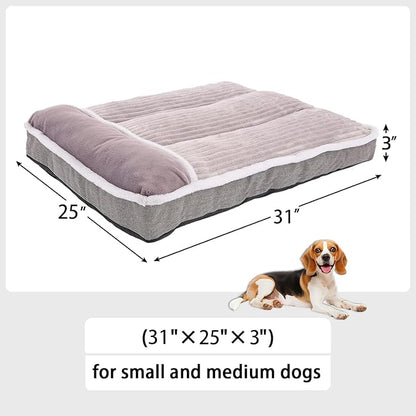 Dog Bed for Large Dogs, Dog Mattress with Pillow for Crate Kennel, Sofa pet Bed, Super Soft pet Bed for Medium, Jumbo, Small Dogs Breeds Grey, Medium:(31"x25"x3")