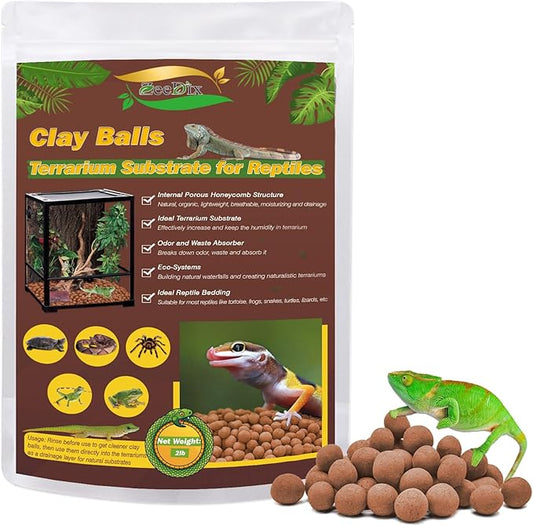 ZeeDix 2LBS Expanded Clay Balls for Reptile Terrarium Substrate - 100% Natural Lightweight Clay Pebbles Substrate, Bioactive Terrarium Substrate for Frogs Bearded Dragon Tortoises Snake Bedding