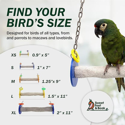 Roll Bird Swing - Pumice Perch Bird Toys Trims Nails and Beaks, Safe and Non-Toxic Bird Cage Accessories for Small and Large Birds, Swinging Toys Birds Will Love, Large 10.5 Inches
