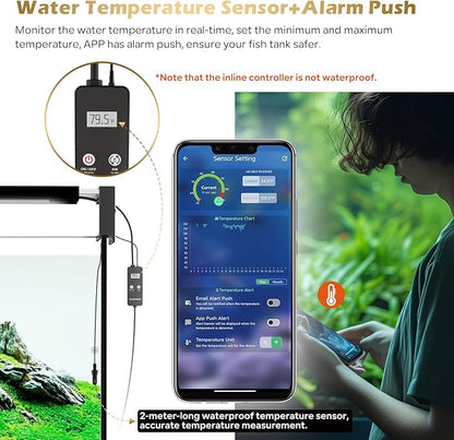 GLOWRIUM Smart Aquarium Light, Bluetooth + WiFi Dual Control Freshwater Fish Tank Light with App, Multi-preset Spectrum, Brightness Adjustable, Anti-Drop, Real Time Water Temperature Sensor (12-18 in)