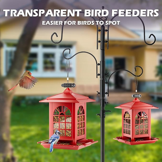 Birdream Bird Feeders for Outdoors Hanging, Classic Courtyard Design Fun Assembly 3.5LB Large Bird Feeder, Attracting Wild Birds Cardinals Goldfinches Sparrows - Red