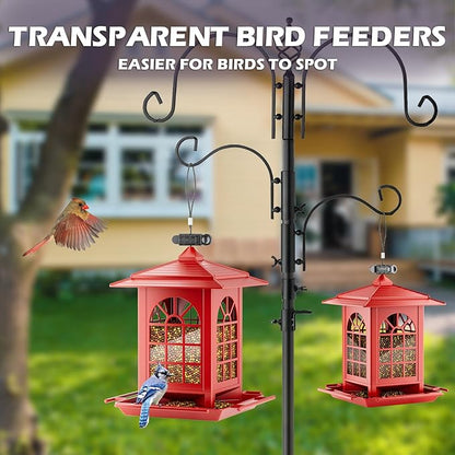 Birdream Bird Feeders for Outdoors Hanging, Classic Courtyard Design Fun Assembly 3.5LB Large Bird Feeder, Attracting Wild Birds Cardinals Goldfinches Sparrows - Red