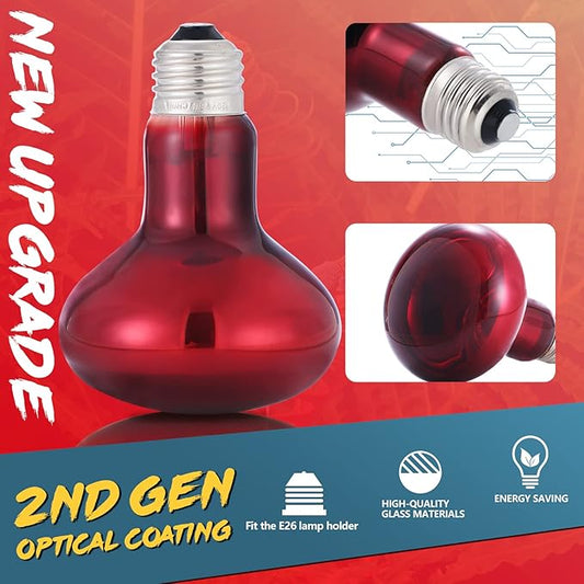 LUCKY HERP 100W Reptile Heat Lamp Bulb 2 Pack, Amphibian Infrared Basking Spot Light Bulb, Red Heat Lamp Bulbs for Reptiles, for Turtle, Bearded Dragon, Lizard, etc