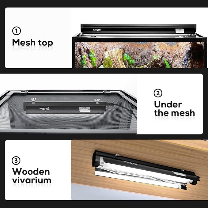 T5 Reptile Light Fixture Combo Kit 8W Light Fixture Reptile Terrarium Hood 10.0 UVB Light Bulb Fluorescent Tube Ideal for Tropical and Deserts Such as Bearded Dragon Lizards and Tortoises