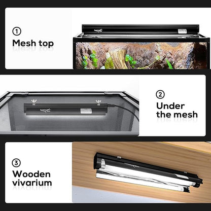 T5 Reptile Light Fixture Combo Kit 8W Light Fixture Reptile Terrarium Hood 10.0 UVB Light Bulb Fluorescent Tube Ideal for Tropical and Deserts Such as Bearded Dragon Lizards and Tortoises